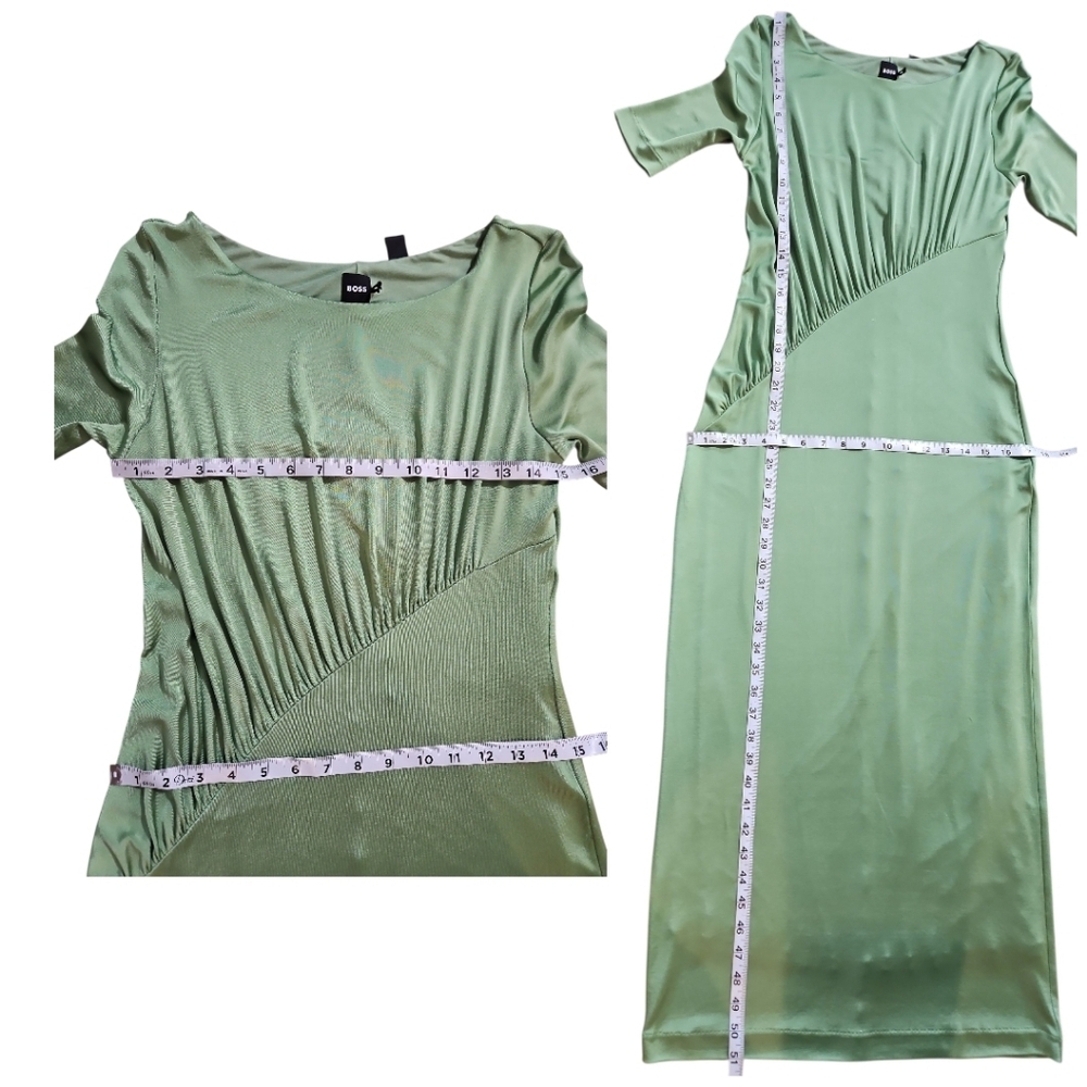 NWT Hugo Boss Etalicy Green Midi Dress Ruched XS - Picture 7 of 10
